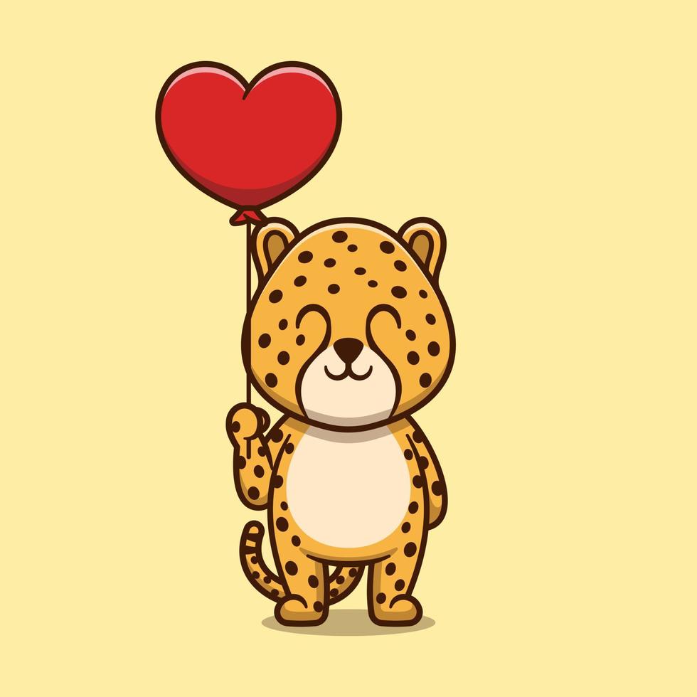 schattige cheetah met liefde ballon cartoon pictogram illustratie vector