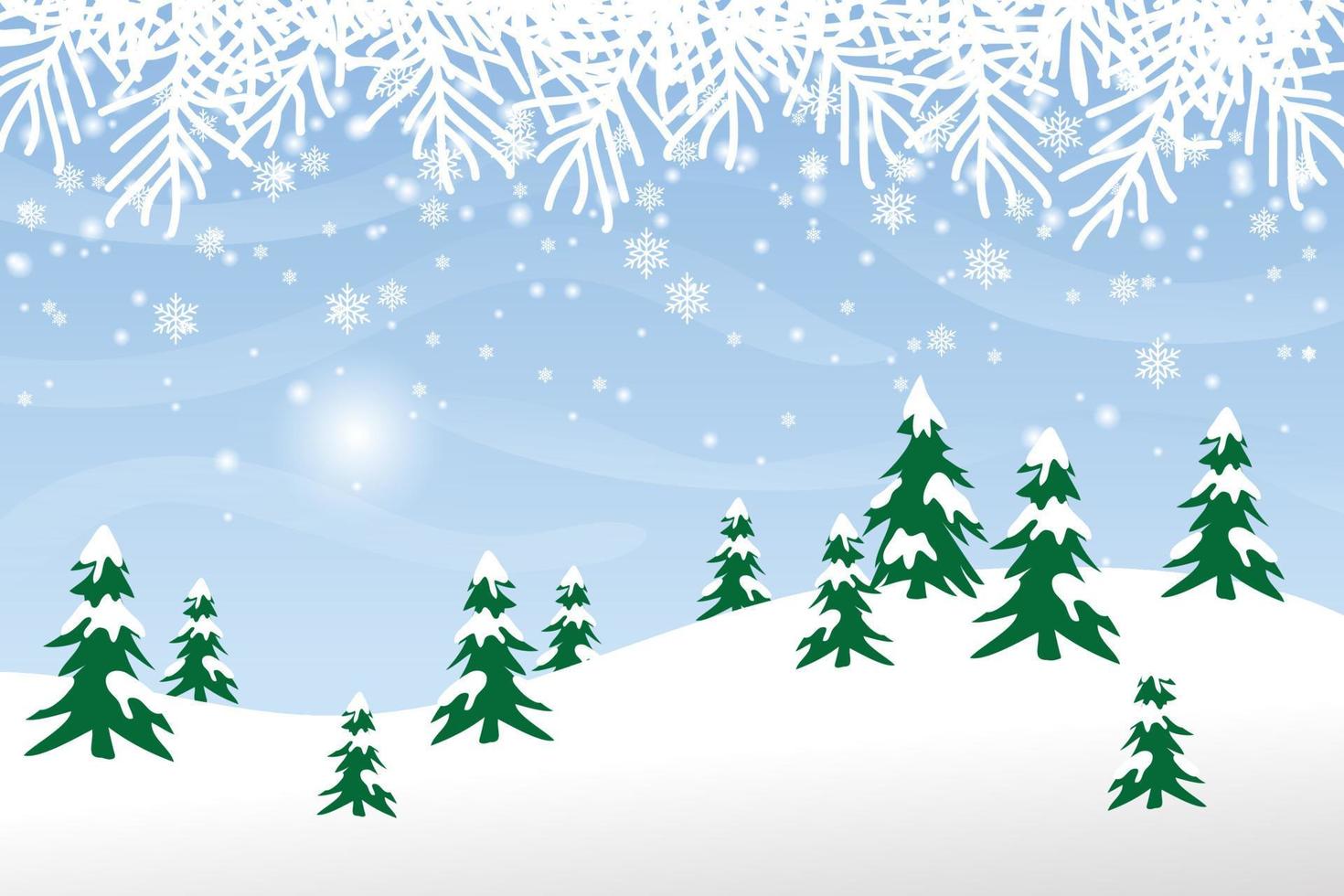winter uitzicht natuur achtergrond sjabloon behang, sneeuw heuvel met dennenboom, ontwerp vectorafbeelding vector