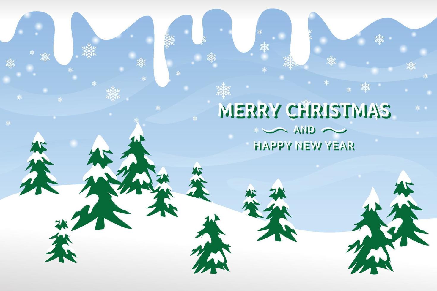 Kerst achtergrond sjabloonontwerp, dennenboom op sneeuw heuvel natuur weergave vectorafbeelding vector