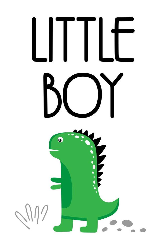 een ansichtkaart met een draak met het opschrift kleine jongen in een handgetekende cartoon-stijl. voor posters, ansichtkaarten, kaarten. vector illustratie