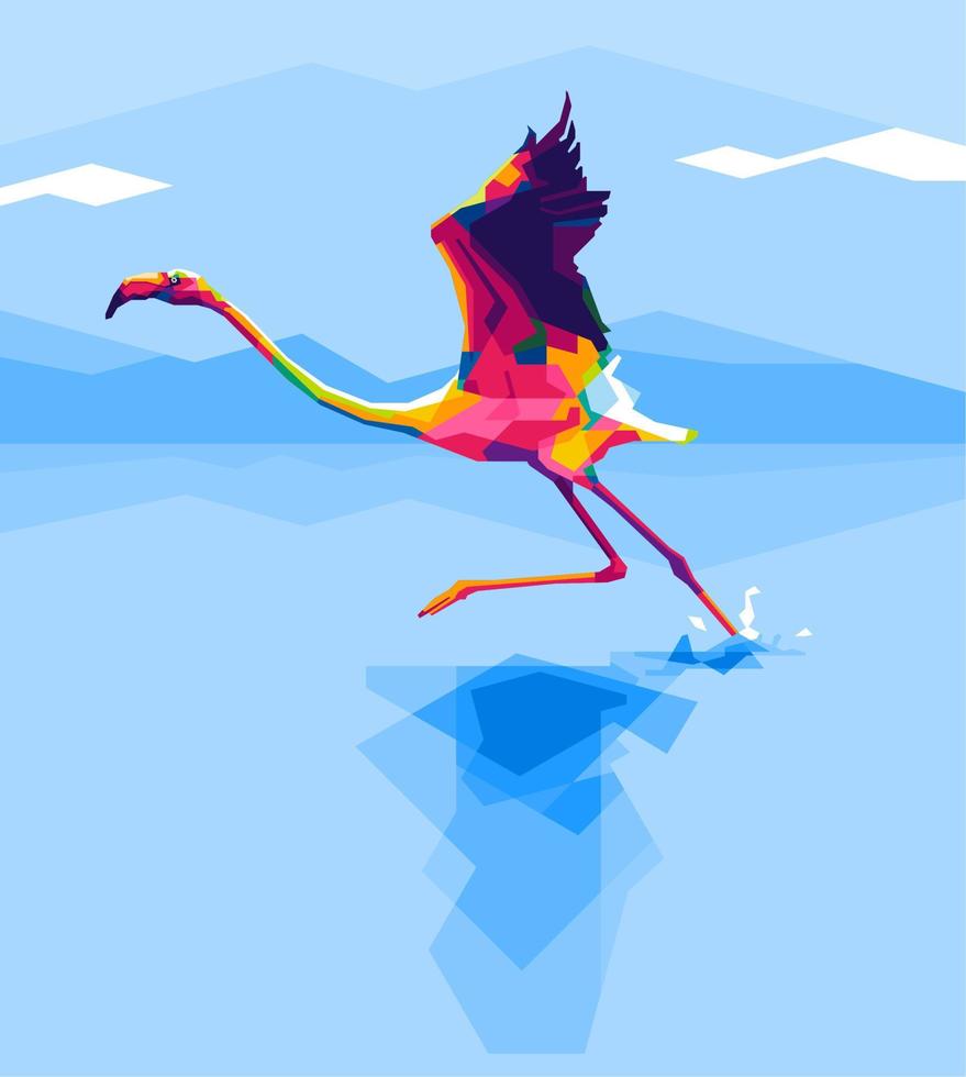 flamingovogel met geometrische pop-artstijl vector