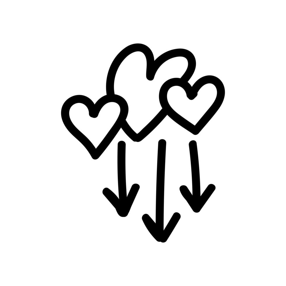 lineaire doodle pijl met hart. liefdeswijzer, traject, zoals. vectorontwerpelement voor sociale media, Valentijnsdag en romantische ontwerpen vector