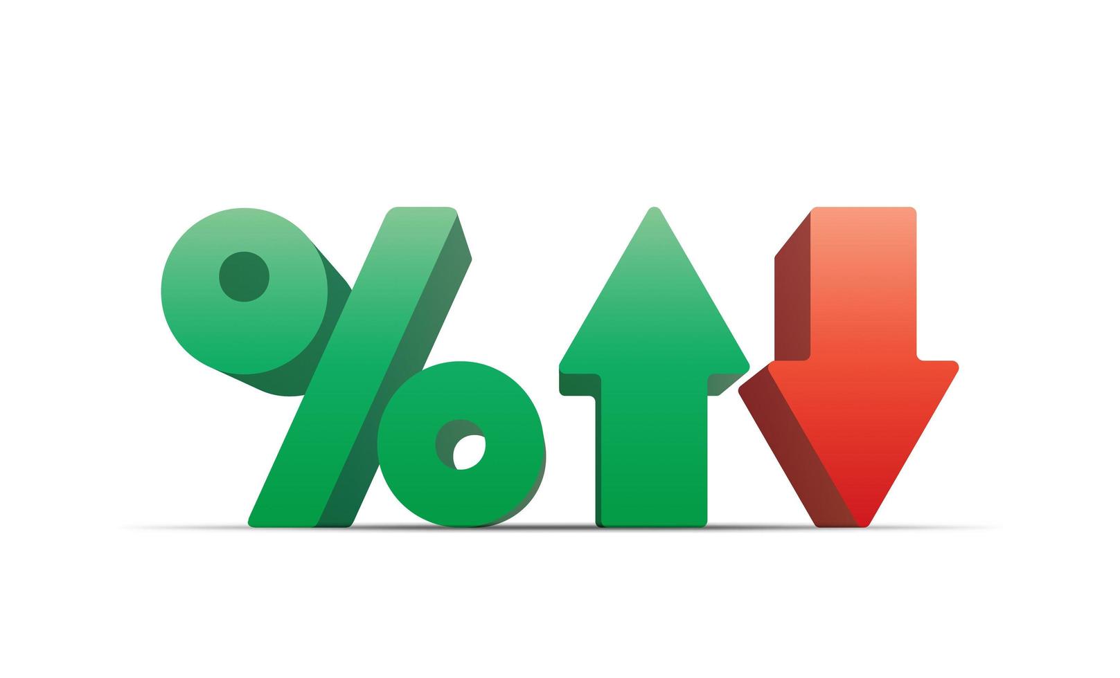 percentage met pijlen omhoog en omlaag geïsoleerd op een witte achtergrond. hoge kwaliteit 3D-rendering. vector