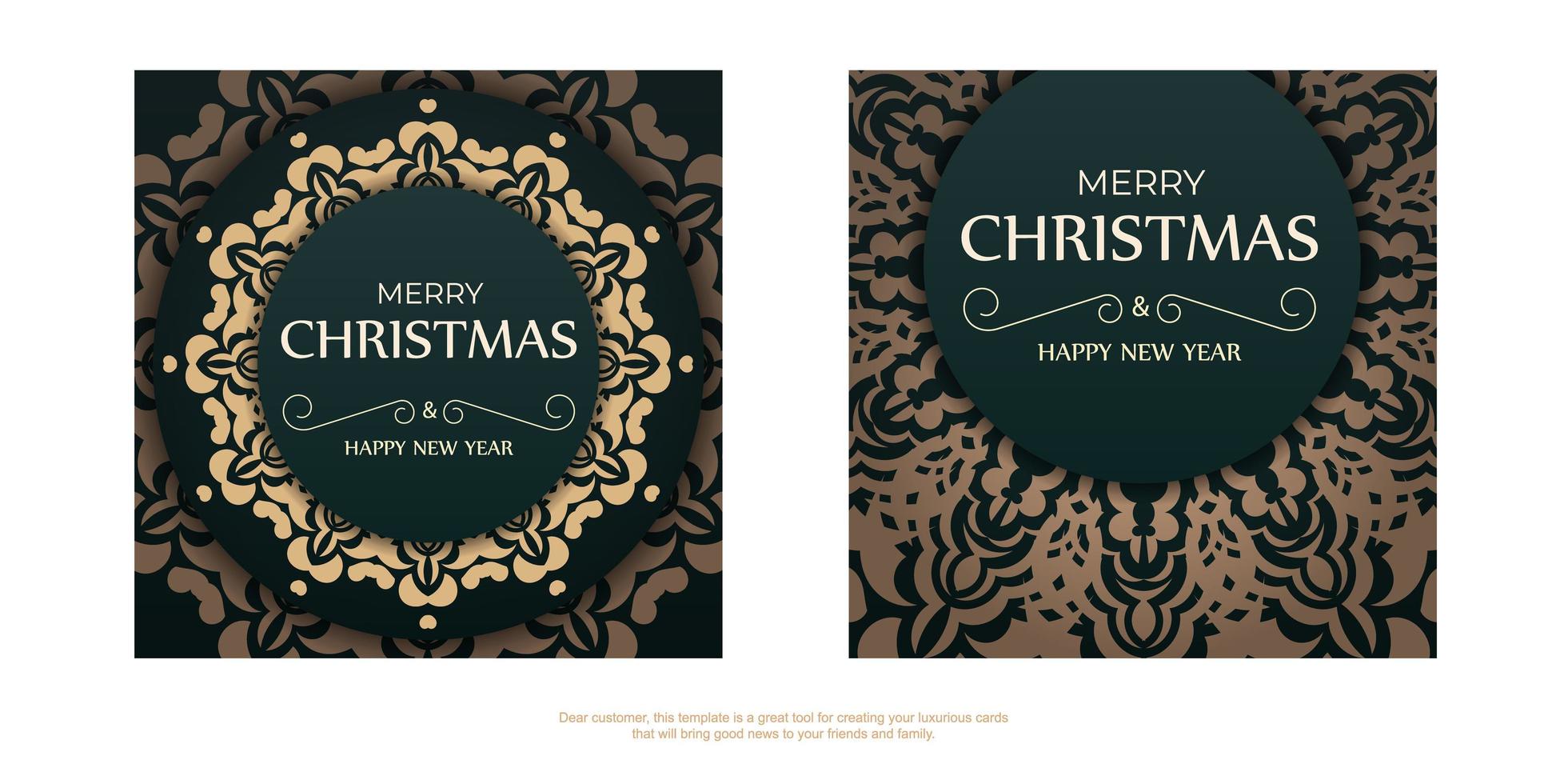 brochure sjabloon vrolijk kerstfeest en gelukkig nieuwjaar donkergroene kleur met vintage geel ornament vector