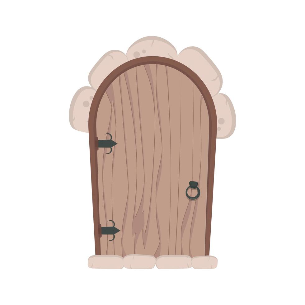 antieke houten deur. Stenen bekleding. hout textuur. cartoon-stijl. geïsoleerd, vectorillustratie. vector