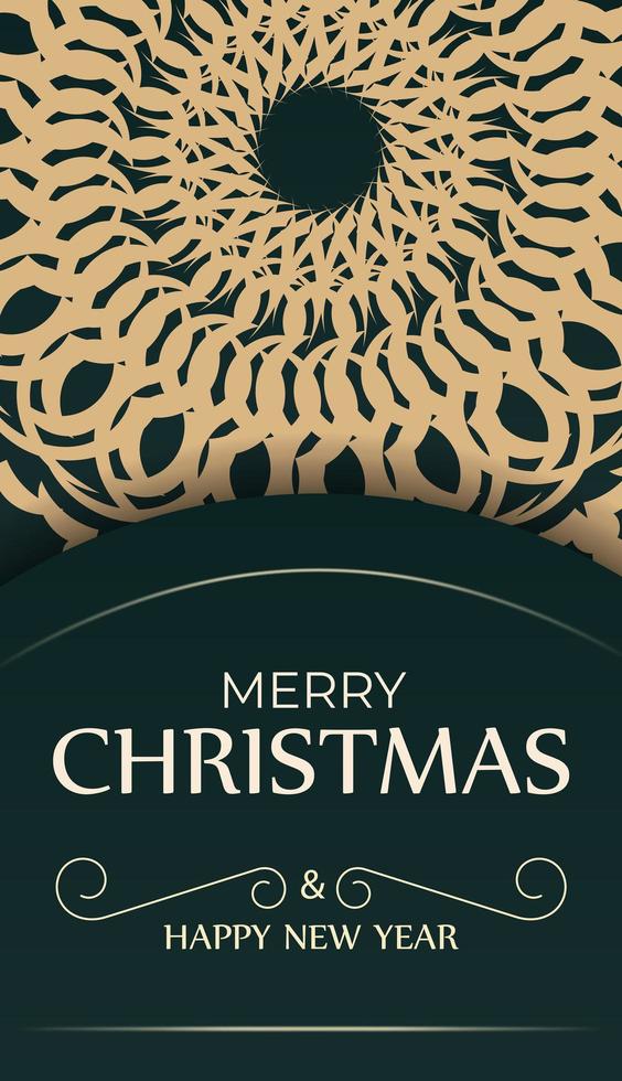 sjabloon groet brochure vrolijk kerstfeest donkergroen met luxe geel ornament vector