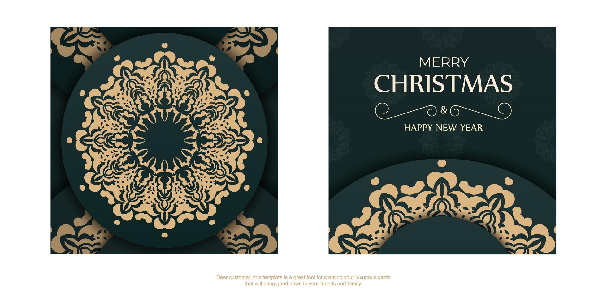 brochure sjabloon prettige kerstdagen en gelukkig nieuwjaar donkergroene kleur met vintage geel patroon vector