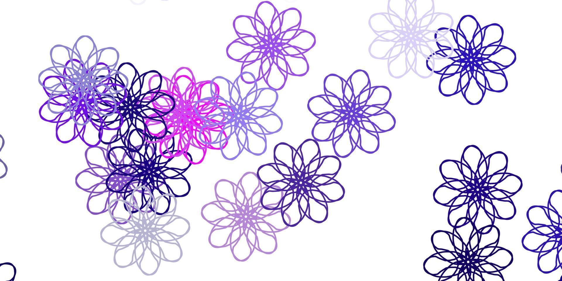 lichtpaars, roze vector doodle sjabloon met bloemen.