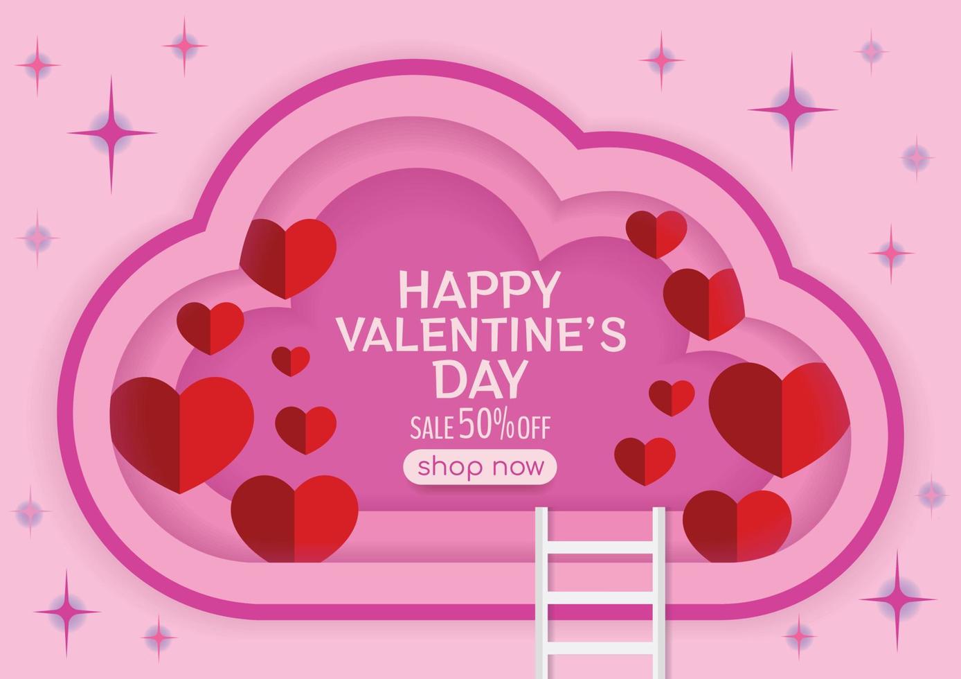 roze wolk en harten gelukkige Valentijnsdag behang vector