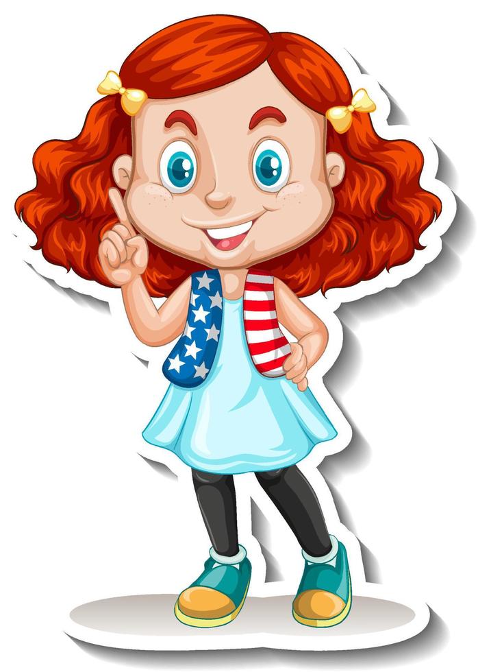 rood haar meisje draagt amerikaanse vlag shirt vector