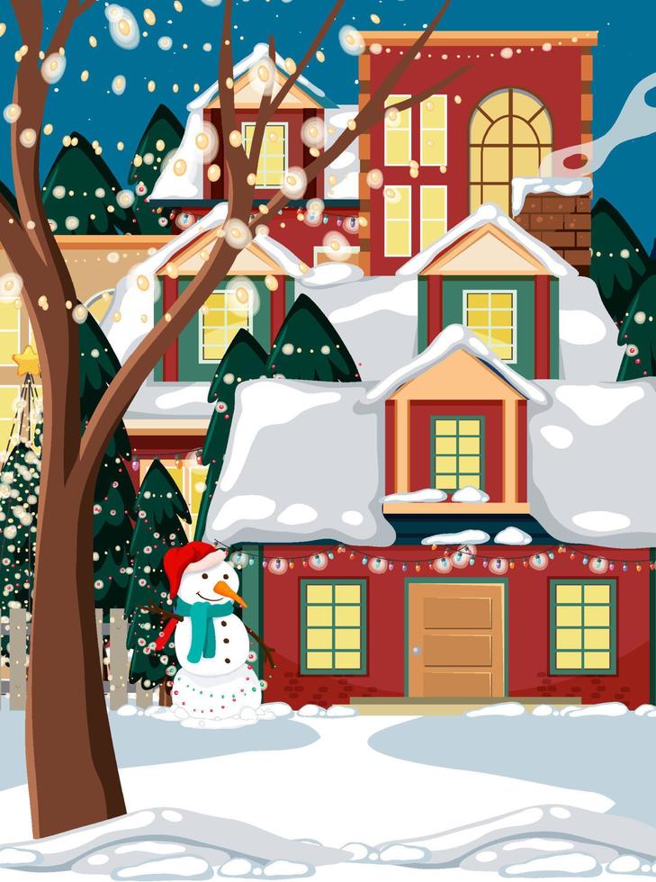 kerst winters tafereel met besneeuwd huis vector