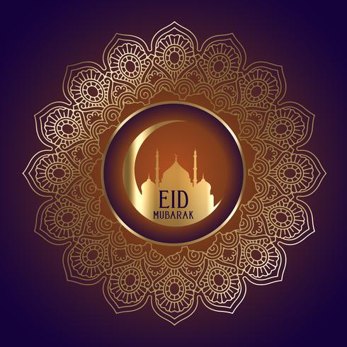 Eid Mubarak-achtergrond met moskeesilhouet in decoratief kader vector