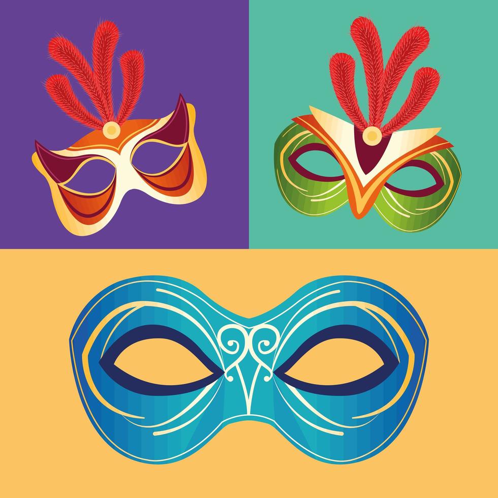 drie mardi gras-maskers vector