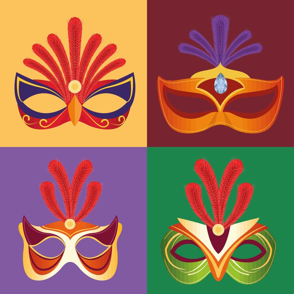 vier mardi gras-maskers vector