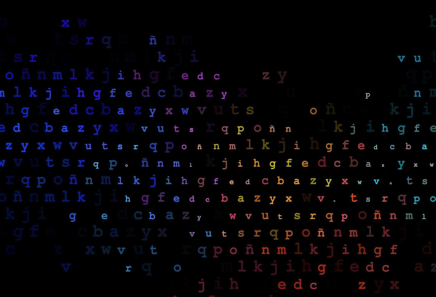 donkere veelkleurige, regenboog vectorlay-out met Latijns alfabet. vector