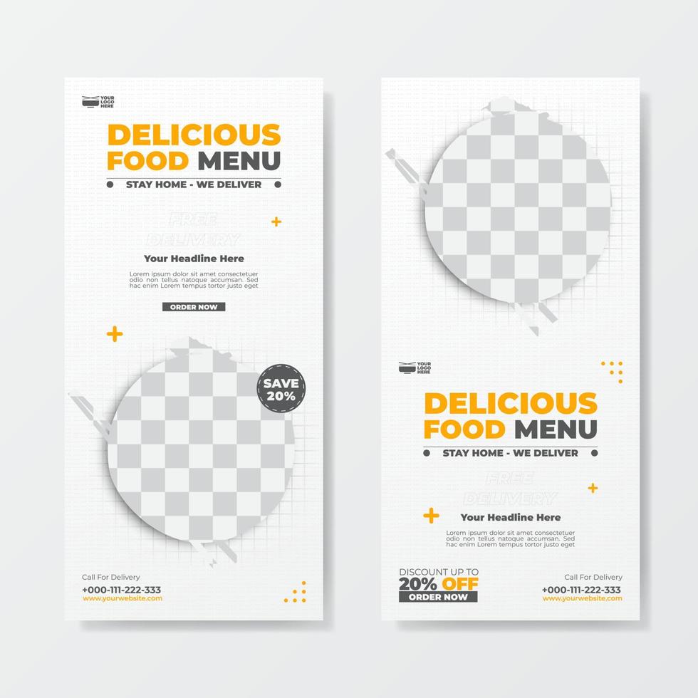 twee banners van voedselmenupromotie voor post op sociale media. minimalistisch ontwerp en schoon vector