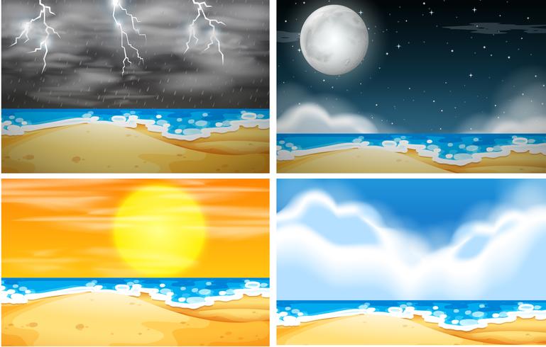 Reeks van strandachtergrond met verschillend weer vector