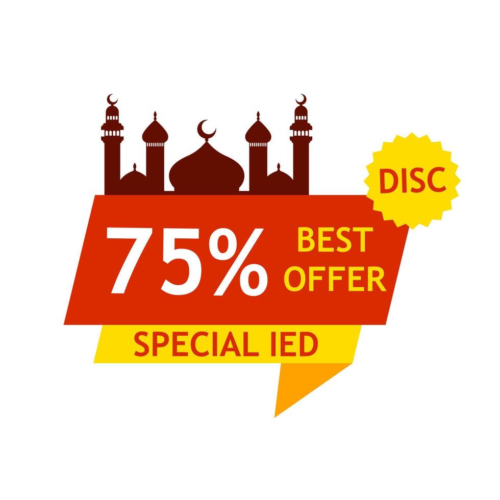 grote verkoop 75 procent speciaal. ied mubarak label badge. vector sjabloon ontwerp illustratie