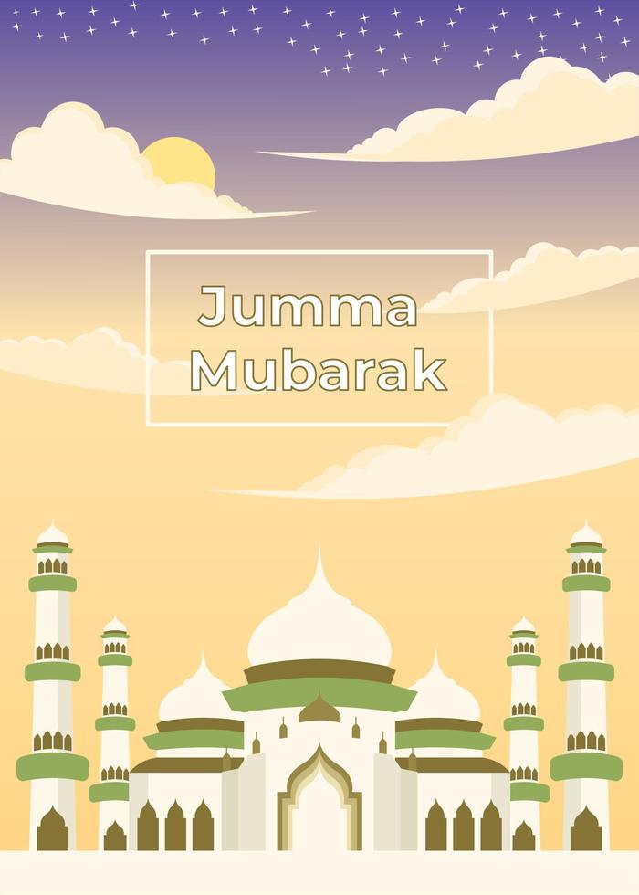 islamitische zonsondergang moskee achtergrond met wolken, middagzon en nacht sterren vector