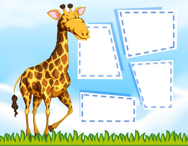 Een giraffe op lege notitie sjabloon vector