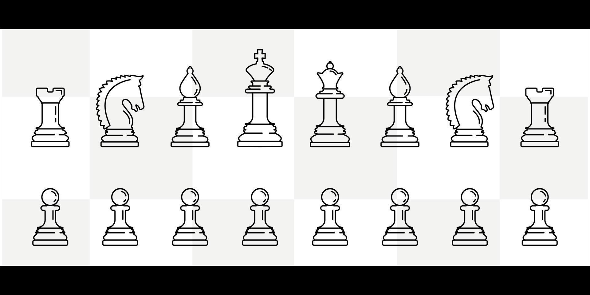 set van schaakstukken lijn kunst logo vector illustratie sjabloon pictogram grafisch ontwerp. bundelverzameling van verschillende schaakstukken voor toernooi of web