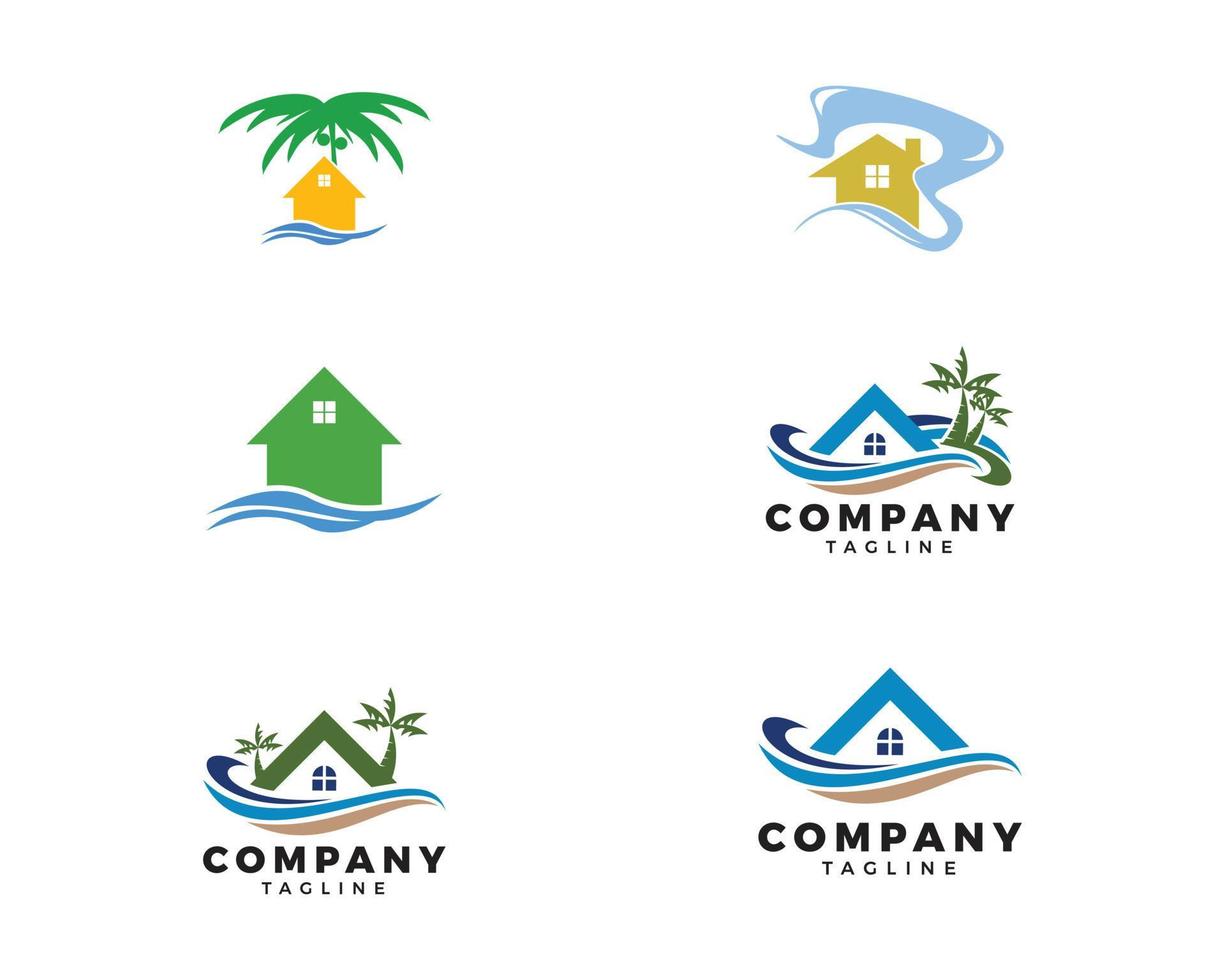 set strandhuis logo ontwerpsjabloon vector