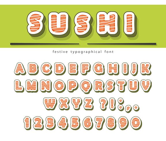 Sushi rolt lettertype geïsoleerd op wit. vector