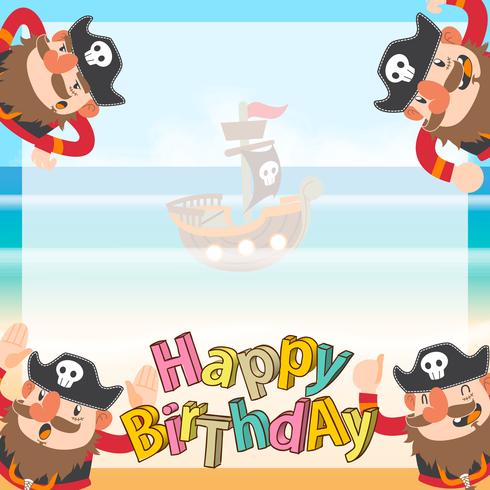 schattige piraten cartoon verjaardag achtergrond vector