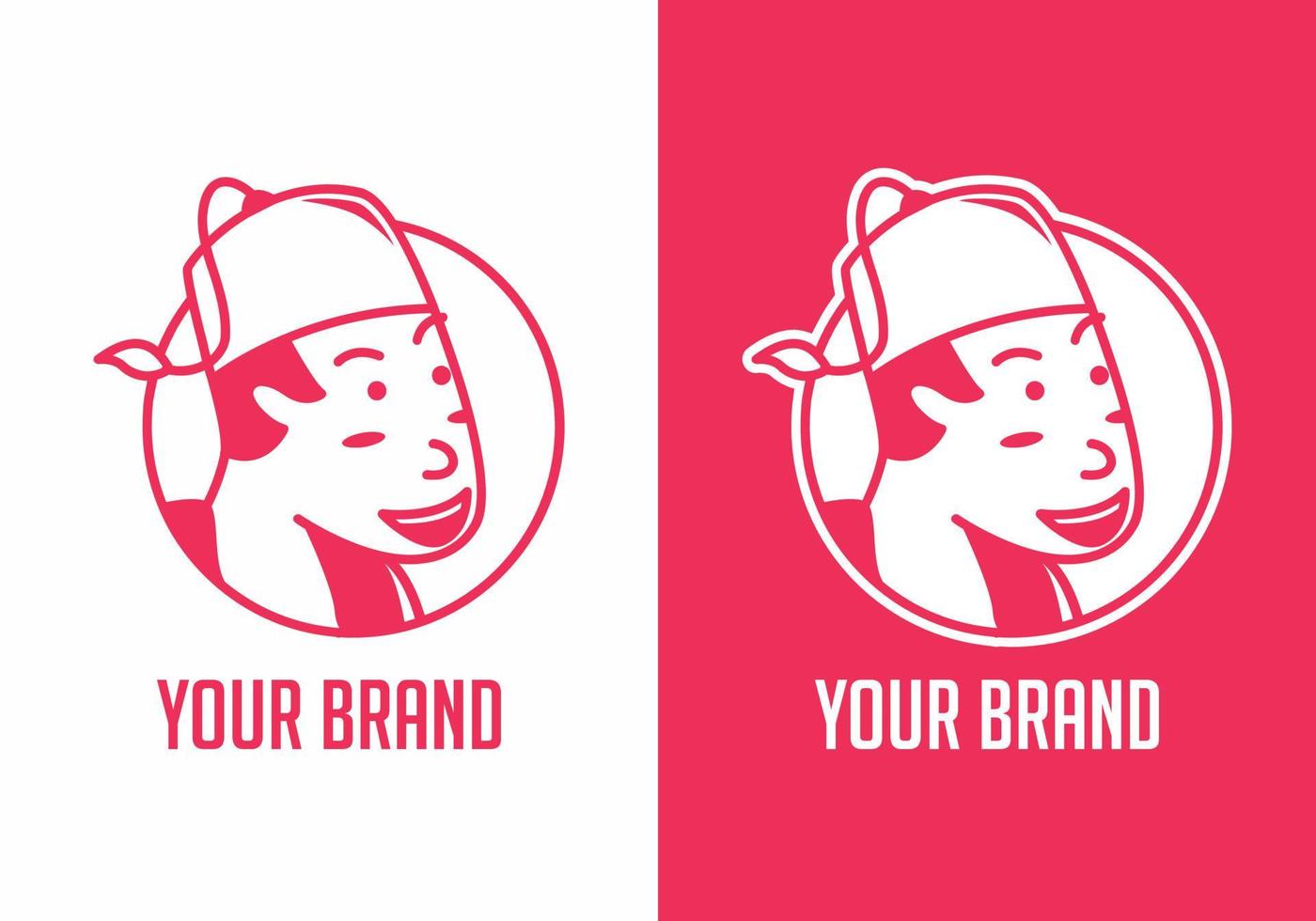 lineart-logo van grappige jongen met unieke hoed vector