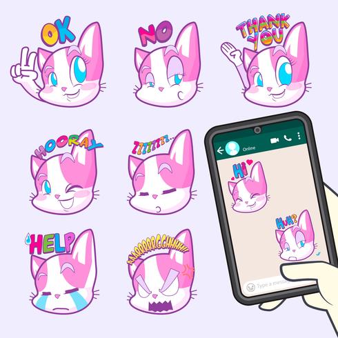 schattige katten emoji sticker collecties vector