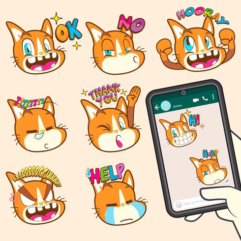 schattige katten emoji sticker collecties vector