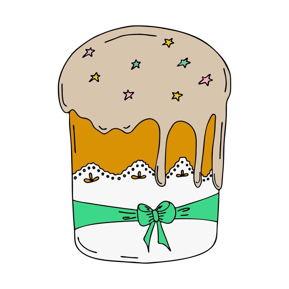 Pasen cake met groen lint en topping op een napkin.hand drawing.spring vakantie van easter.vector illustration vector