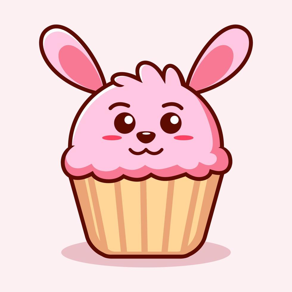 schattige cupcake konijntje illustratie. dierlijke platte cartoonstijl vector