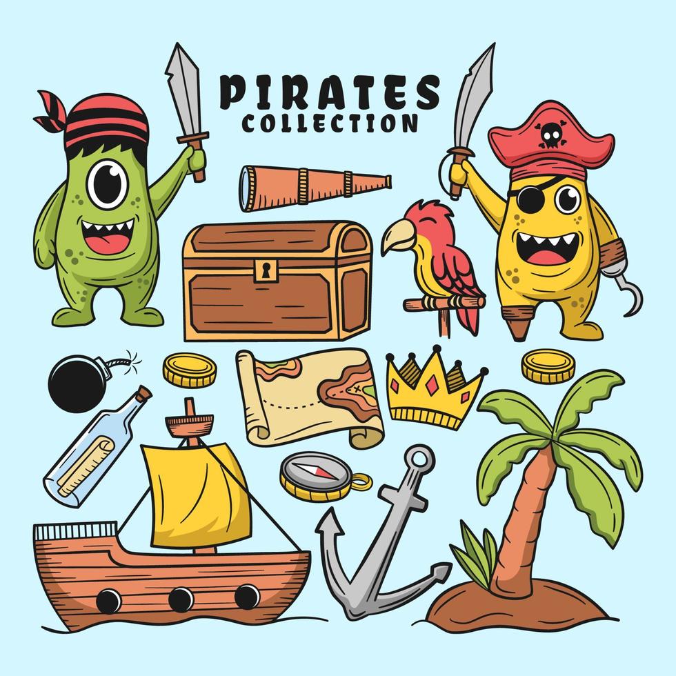 schattige monster set, piraten collectie vectorillustratie vector