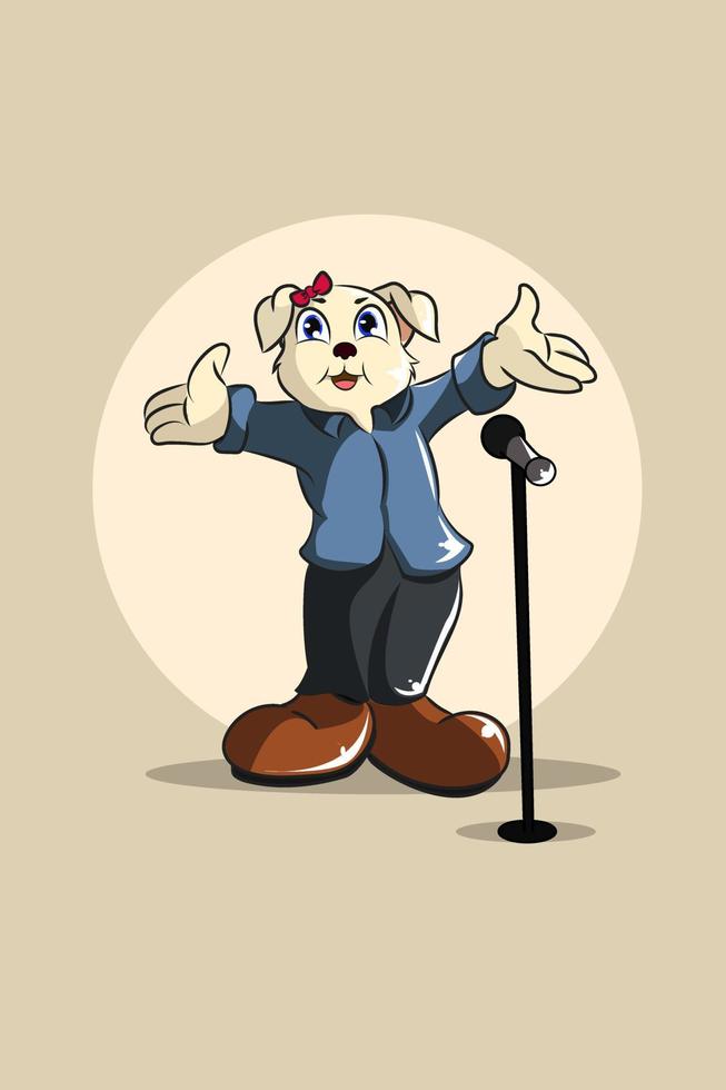schattige hond met zingende karakterontwerpillustratie vector