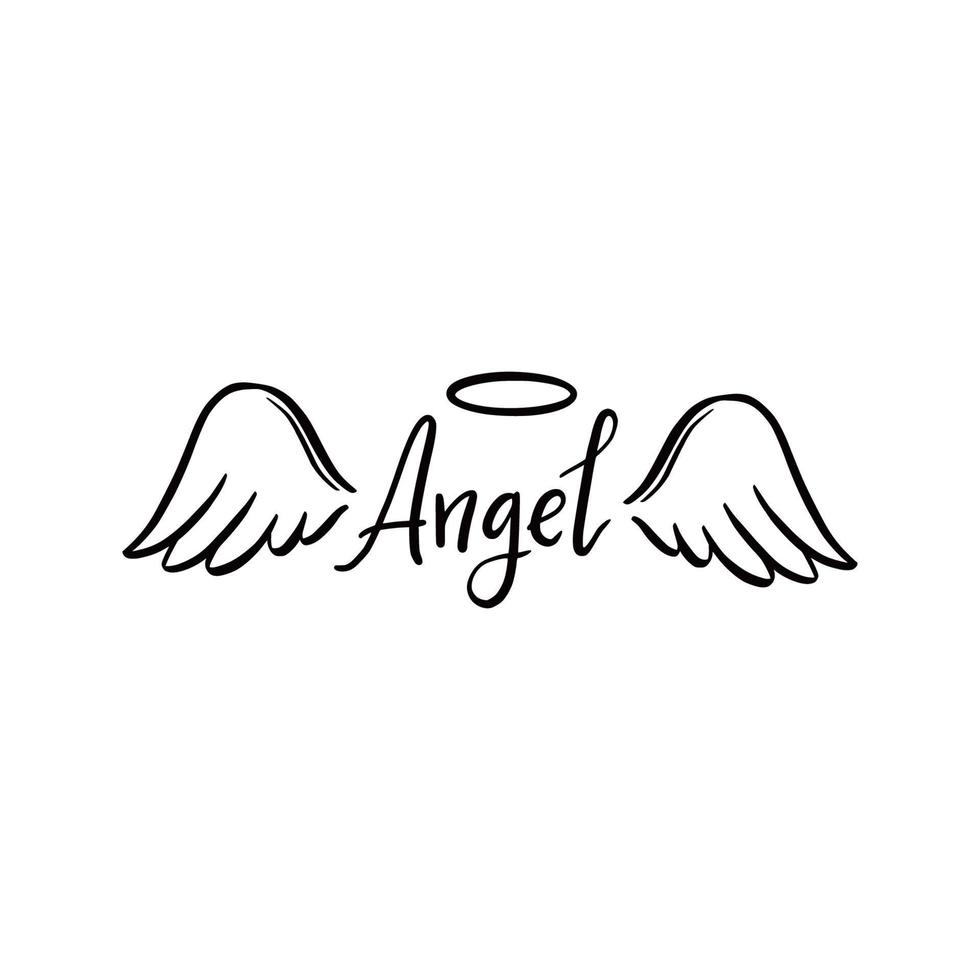 engel vleugel met halo en engel belettering tekst vector