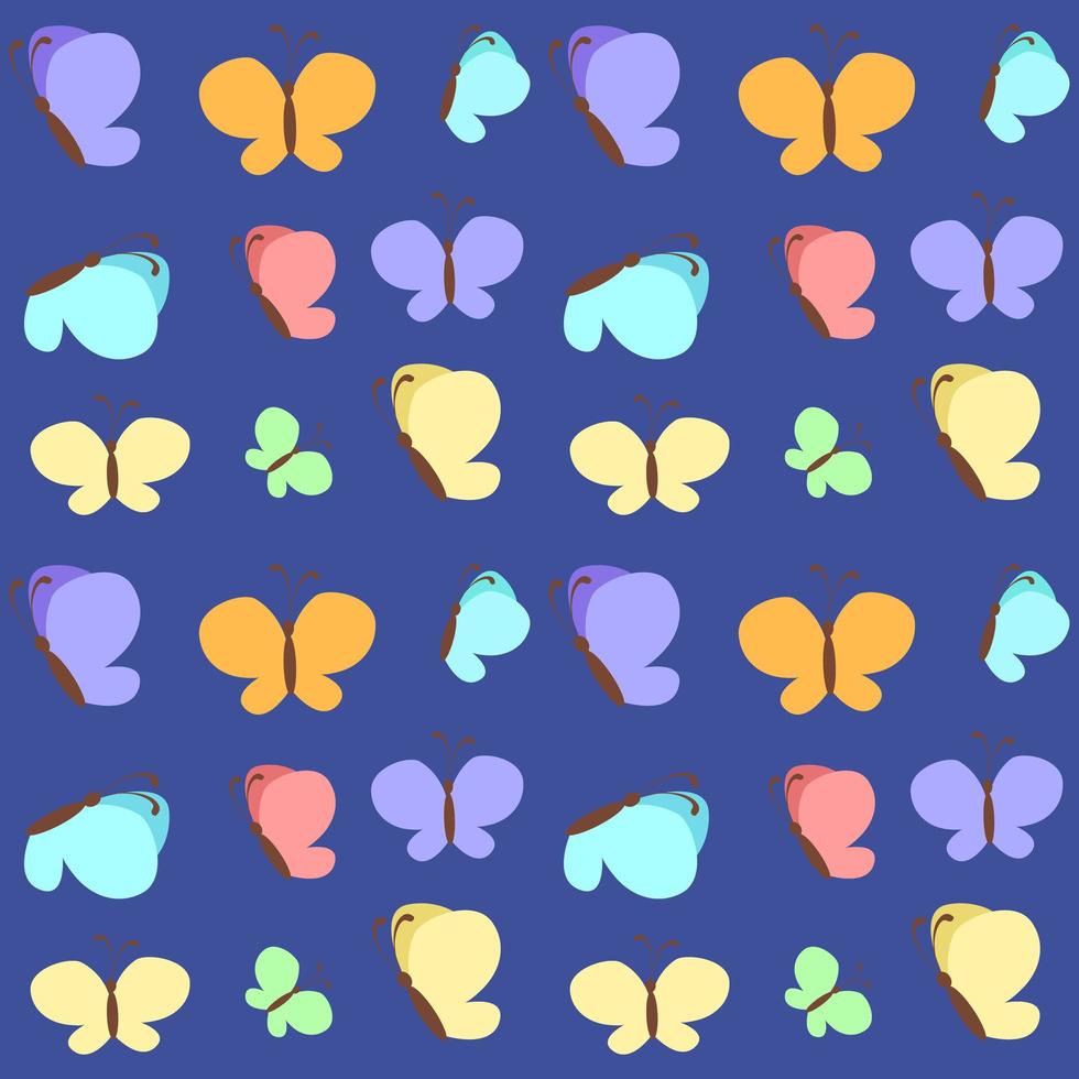 naadloos patroon met vlinders. vlakke afbeelding van vliegende vector vlinders geïsoleerd op een blauwe achtergrond.