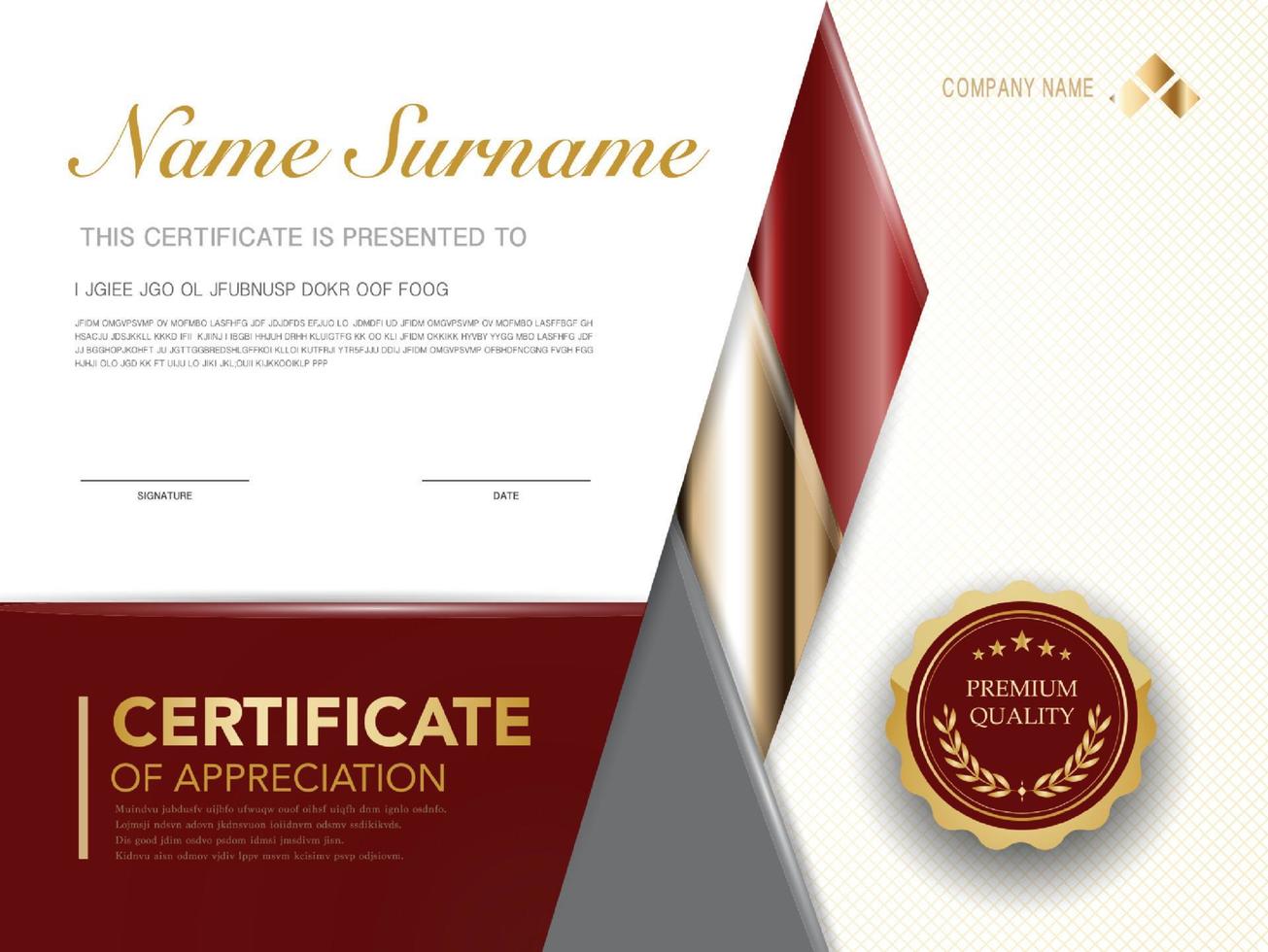 diploma certificaat sjabloon rode en gouden kleur met luxe en moderne stijl vector afbeelding