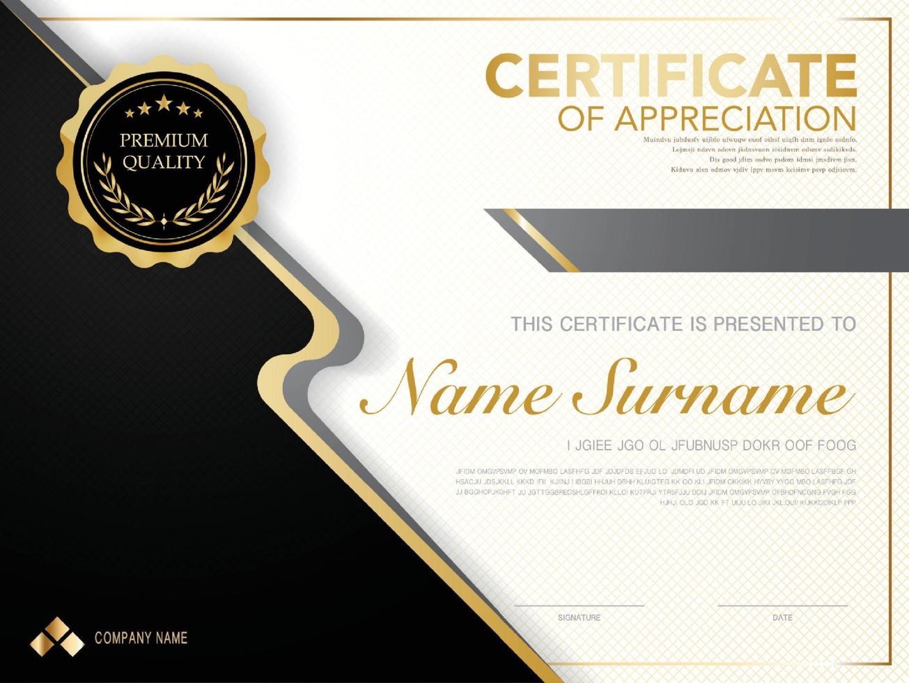 diploma certificaat sjabloon zwarte en gouden kleur met luxe en moderne stijl vector afbeelding, geschikt voor waardering. vectorillustratie.