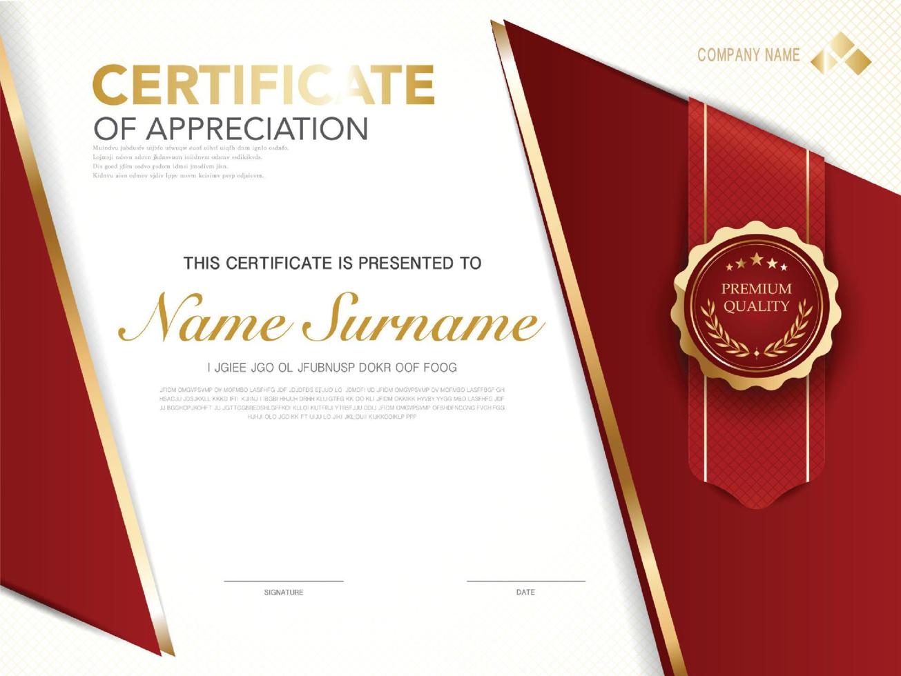 diploma certificaat sjabloon rode en gouden kleur met luxe en moderne stijl vector afbeelding