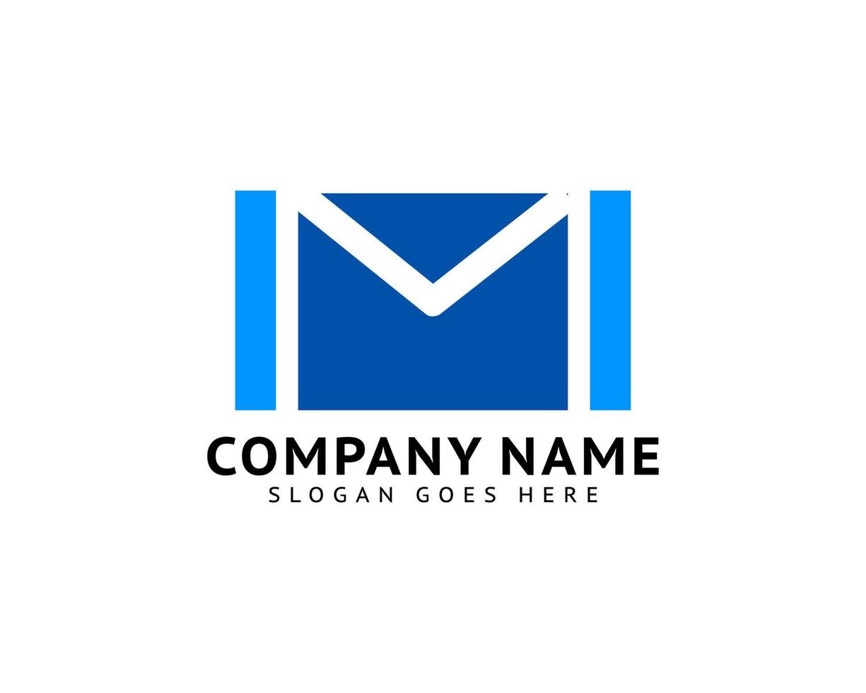 beginletter m envelop mail ontwerp logo vector