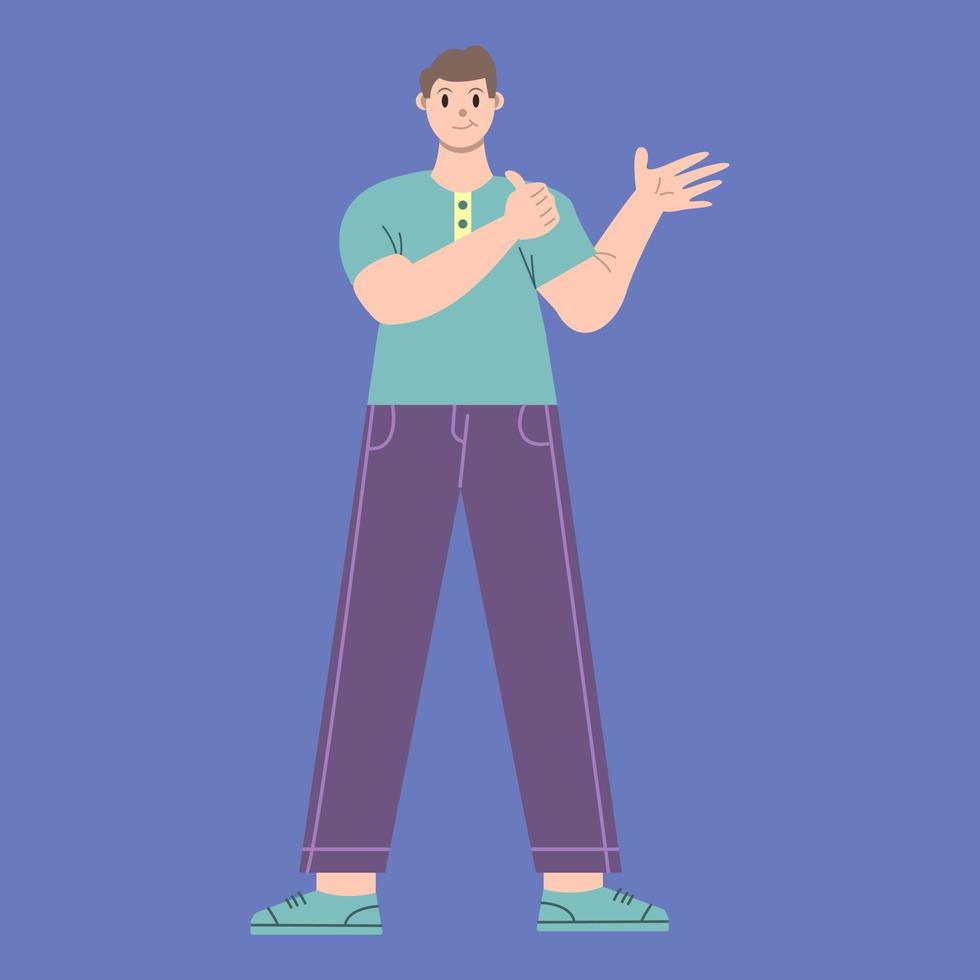 illustratie vectorafbeelding van man stripfiguur met duimen omhoog pose in plat ontwerp. bedrijfsconcept. blauwe achtergrond. perfect voor zakelijke promotie, management, marketing. vector