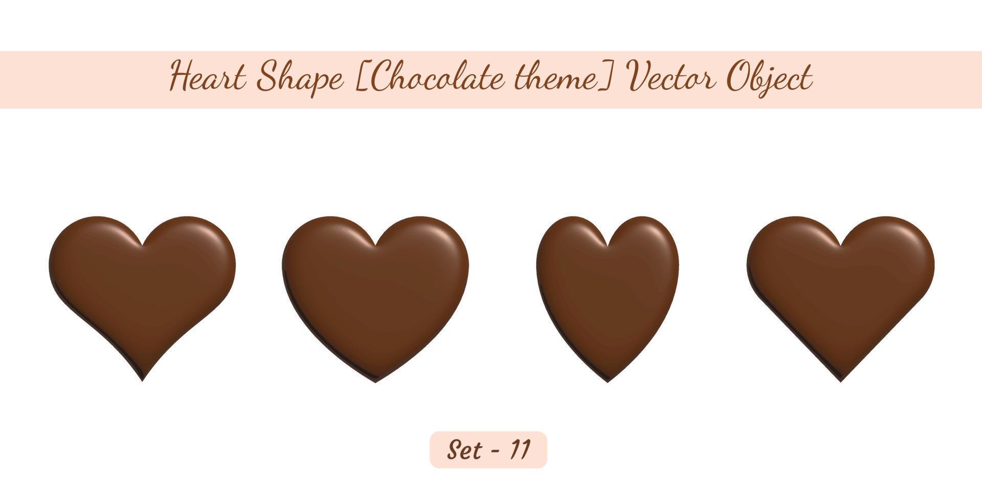 3D chocolade bruine kleur hart vorm object set, hart vorm vector object set gemaakt op witte achtergrond.