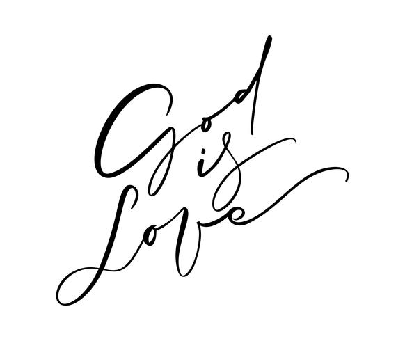 God is liefde handgeschreven vector kalligrafie belettering tekst. Christendom citaat voor ontwerp, banner, poster foto overlay, kleding ontwerp