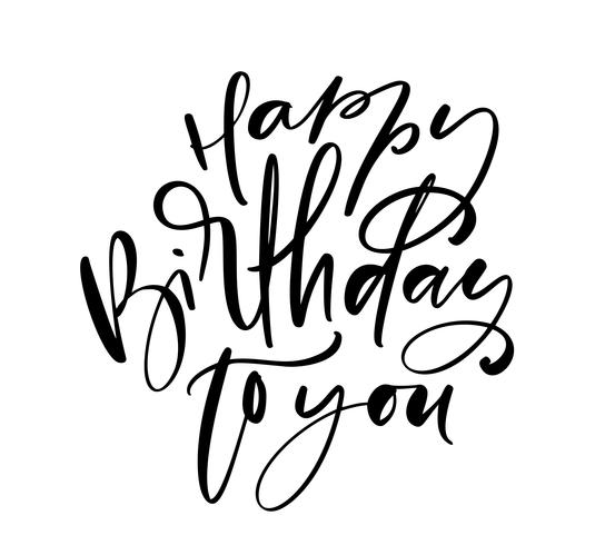 Vector illustratie handgeschreven moderne borstel belettering van Happy Birthday-tekst op witte achtergrond. Hand getrokken typografieontwerp. Groeten kaart