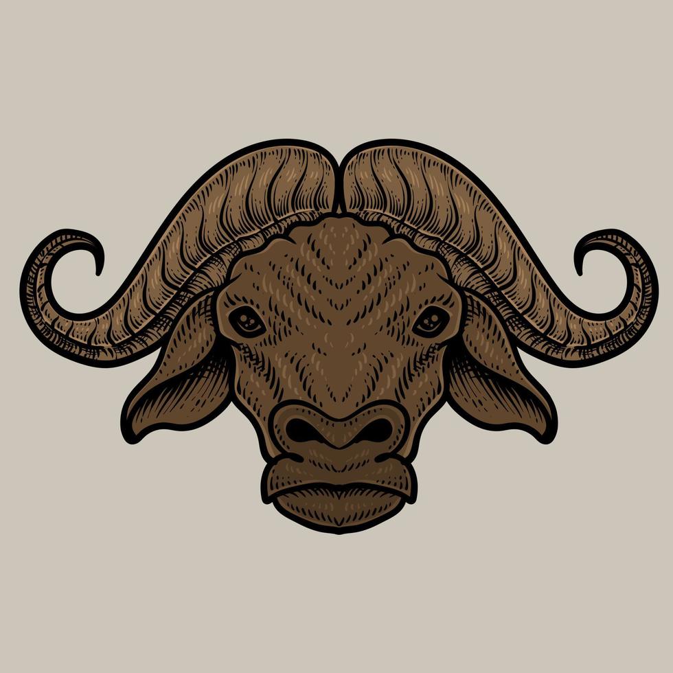 illustratie buffelkop met graveerstijl vector