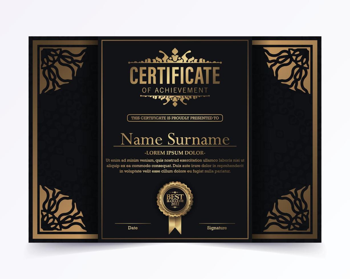 luxe zwart en goud certificaat met gouden framekleur vector