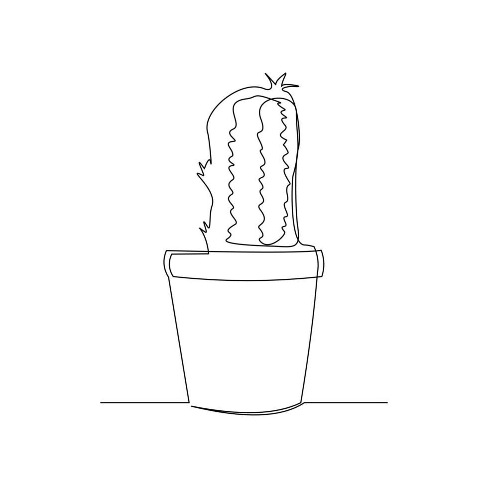 doorlopende lijntekening van cactus in pot. een pandrecht kunst geïsoleerde witte achtergrond van ingemaakte cactus. vector illustratie