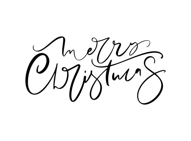 Merry Christmas hand getrokken belettering. Vector illustratie Xmas kalligrafie op witte achtergrond. Geïsoleerd kalligrafisch element voor banner, briefkaart, wenskaart van het posterontwerp