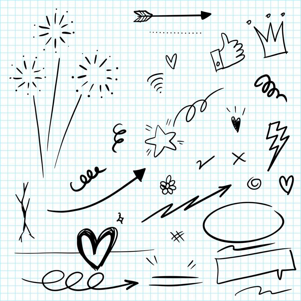 hand getrokken set doodle elementen voor conceptontwerp. vectorillustratie. vector